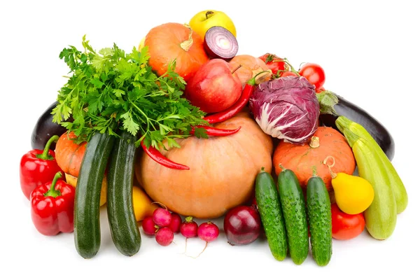 Duży zbiór przydatnych warzywa i owoce na białym tle na whi — Zdjęcie stockowe