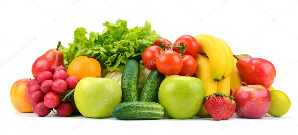 Collection of fruits and vegetables isolated on white for your p