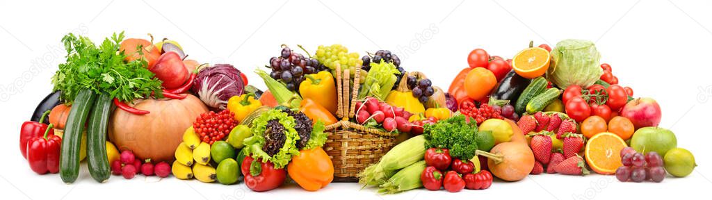 Collection fresh fruits and vegetables useful for health isolated on white background.