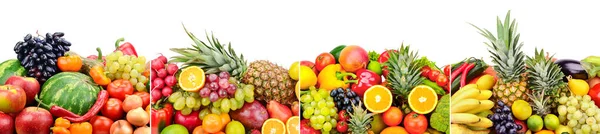 Panoramic Skinali Bright Fresh Vegetables Fruits Berries Isolated White Background — Stock Photo, Image