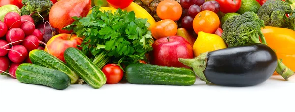 Conjunto Frutas Verduras Aisladas Sobre Fondo Blanco Copiar Espacio —  Fotos de Stock