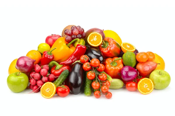 Muchas Frutas Verduras Aisladas Sobre Fondo Blanco — Foto de Stock