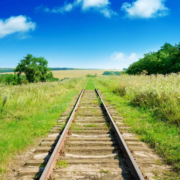 Antigua Vía Férrea Entre Campos Verano Cielo Azul — Foto de Stock