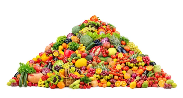 Piramide Verse Groenten Fruit Geïsoleerd Witte Achtergrond Gezond Gesorteerd Voedsel — Stockfoto
