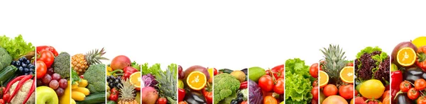 Panorama Frutas Verduras Aisladas Sobre Fondo Blanco Copiar Espacio — Foto de Stock