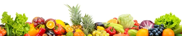 Wide Photo Fruits Vegetables Isolated White Background — Stock Photo, Image