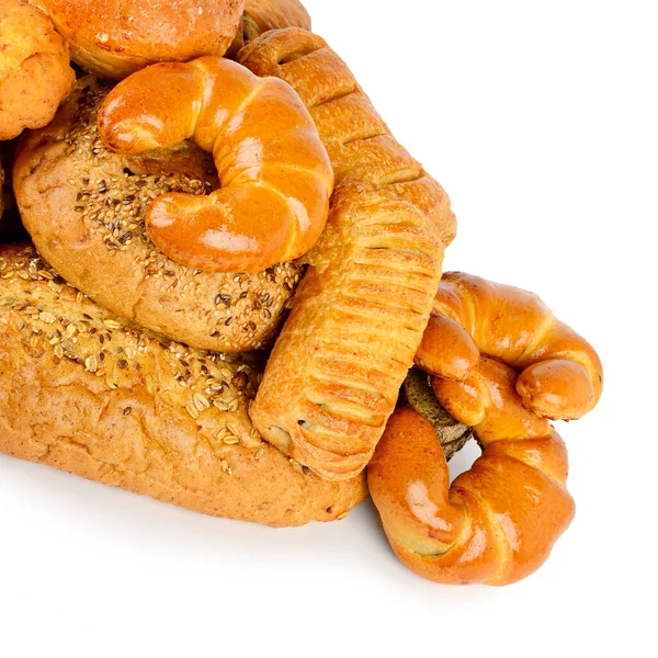 Pan Bollos Cruasanes Aislados Sobre Fondo Blanco — Foto de Stock