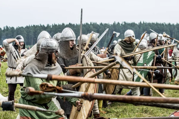 Kymry Oroszország Július 2018 Fesztivál Csata Reenactors Ősi Középkori Harcosok — Stock Fotó