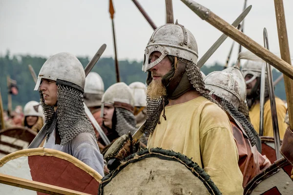 Kymry Oroszország Július 2018 Fesztivál Csata Reenactors Ősi Középkori Harcosok — Stock Fotó