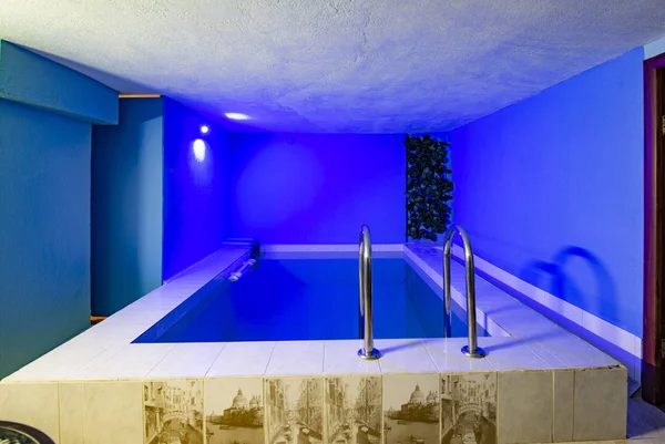 Small Swimming Pool Blue Colored Lighting — Stock Photo, Image