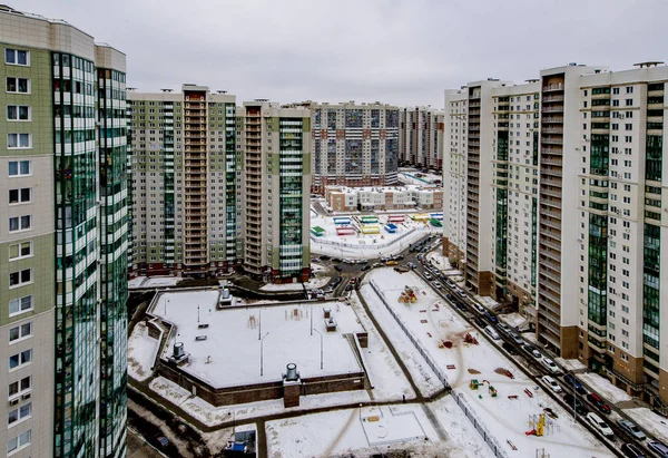 Nye Boligområder Moskva Med Multi Ethan Huse Vinteren - Stock-foto