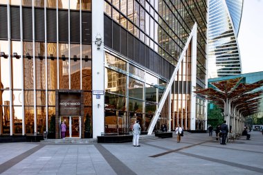 Moskova/Rusya- 21 Mayıs 2019 modern iş merkezi Moscow City'deki yüksek katlı ofis binaları