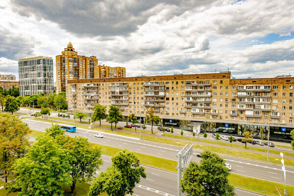 A modern area on the outskirts of Moscow with multi-storey residential buildings