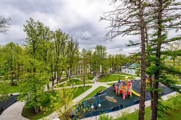 Spring Park Stone Walkways Benches — Stock Photo, Image