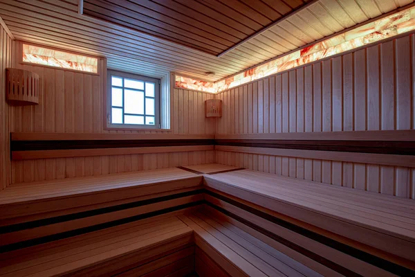 Sauna Madera Con Iluminación Moderna —  Fotos de Stock