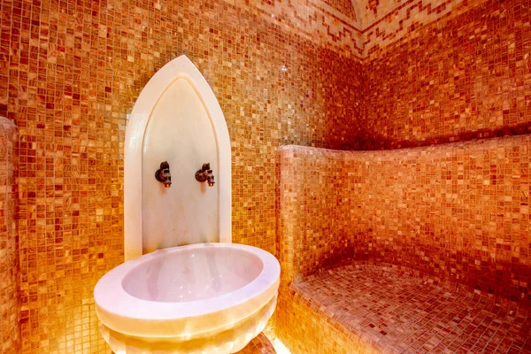 Traditional Hammam Sauna Modern Colored Lighting Stone Washbasin — Stock Photo, Image