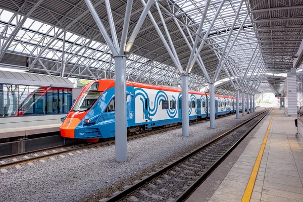 Moscow Russia July 2020 Modern Passenger Train New Railway Station — Stock Photo, Image