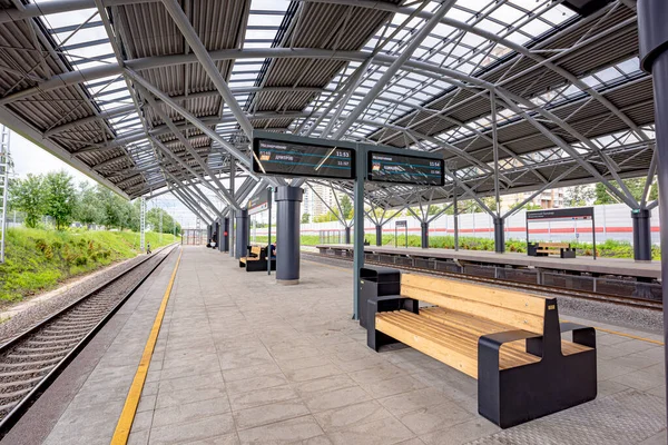 Moscow Russia July 2020 Modern Passenger Train New Railway Station — Stock Photo, Image