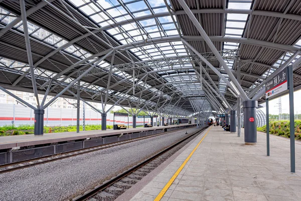 Moscow Russia July 2020 Modern Passenger Train New Railway Station — Stock Photo, Image