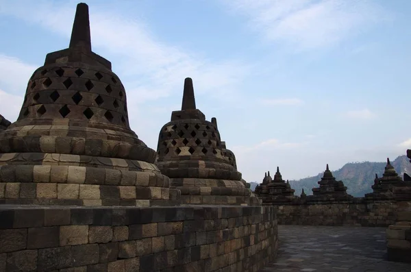 Stupas Borobudur Temple Nära Yogyakarta Java Island Indonesien — Stockfoto