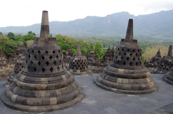 Stupas Chrámu Borobudur Nedaleko Yogyakarta Ostrově Javy Indonésii — Stock fotografie