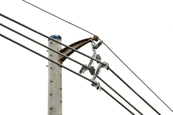 Detailní Záběr Záběr Elektrického Vedení Linky Izolované Bílém — Stock fotografie