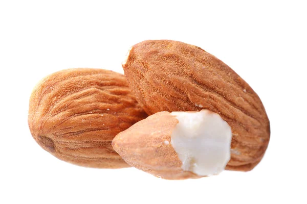 Macro Shot Almonds Isolated White Background — Stock Photo, Image