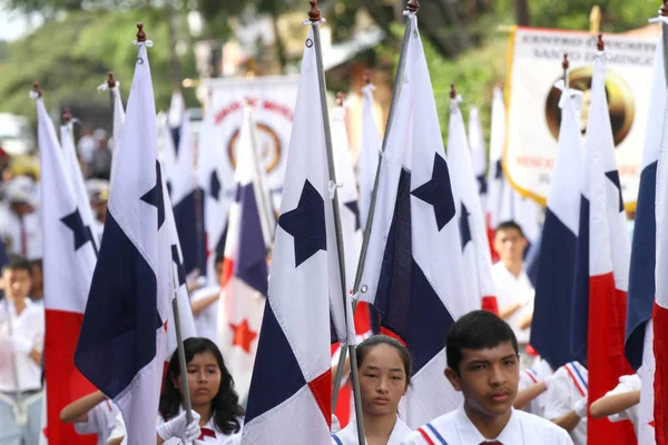 Penonome Panama Nov 4Th 2016 School Kids Carrying Panamanian Flag — Stock Photo, Image