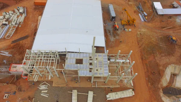 Vista Superior Aérea Una Estructura Acero Que Está Buikt Sitio —  Fotos de Stock