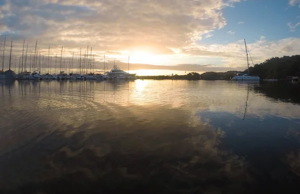 Boats Marina Bocas Del Toro Panama Beautiful Sunset Sky Clear — Stock Photo, Image