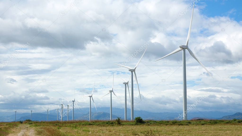 Wind turbines against the rural landscape of central Panama