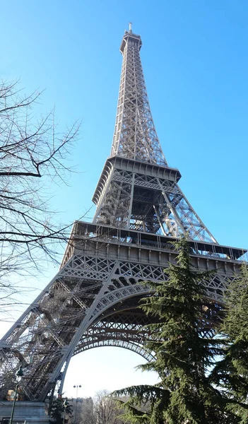 Eiffel Tower Some Trees Blue Sky — Stock Photo, Image
