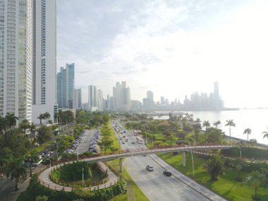 Aerial view of Balboa Avenue and the  Cinta Costera Boulevard in Panama City, Panama clipart