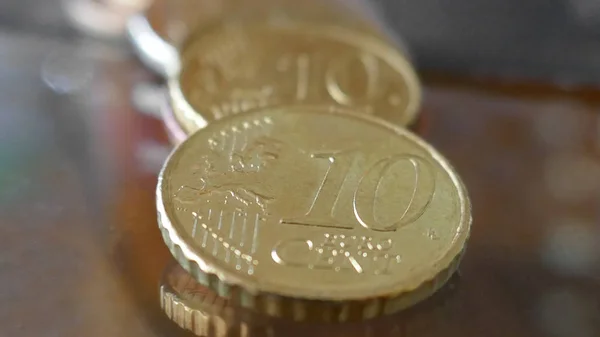 Macro Disparo Monedas Diez Centavos Euro Con Poca Profundidad Campo — Foto de Stock