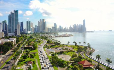  Panama City, Panama modern Skyline havadan görünümü