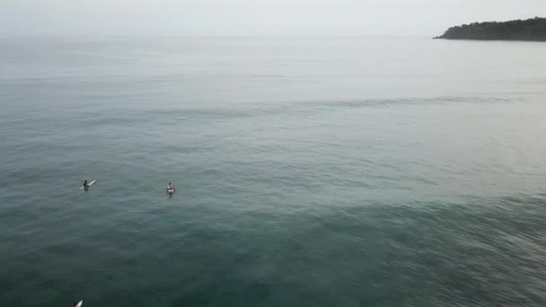 パナマのビーチの波の検索に行くサーファーの航空写真 — ストック動画