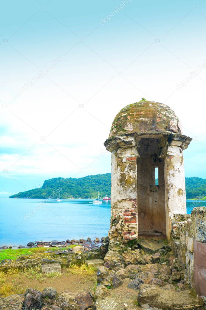View of a guard house in a colonial spanish fort in Portobelo, P