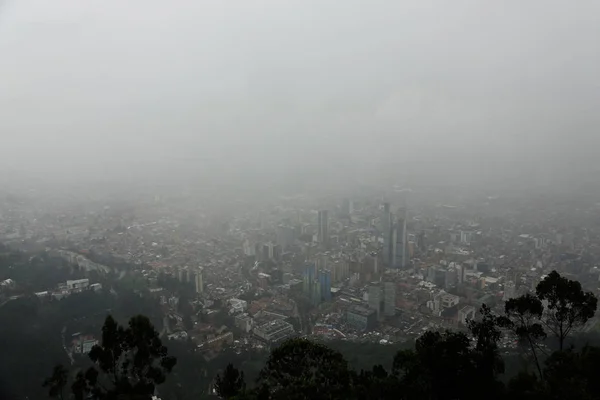 Aerial view of Bogota Colombia in a rainy afternoon