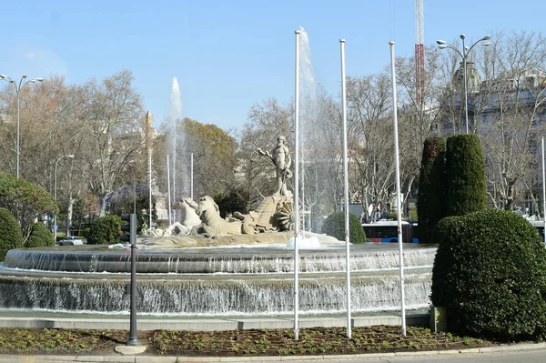 Madrid Spanje Februari 2019 Neptunus Fontein Een Witte Marmeren Neo — Stockfoto