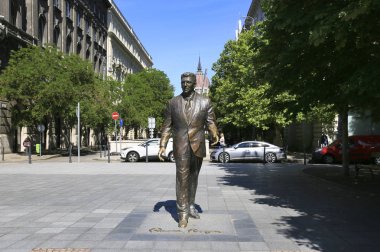 Macaristan, Budapeşte, 3 Haziran 2019. Budapeşte'de Amerika Birleşik Devletleri Başkanı Ronald Reagan anıtı
