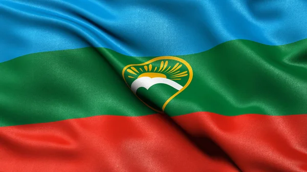 Vlag Van Karachay Tsjerkess Republiek Wapperend Wind Illustratie — Stockfoto