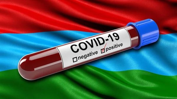 Vlag Van Republiek Karelië Wapperend Wind Met Een Positieve Covid — Stockfoto