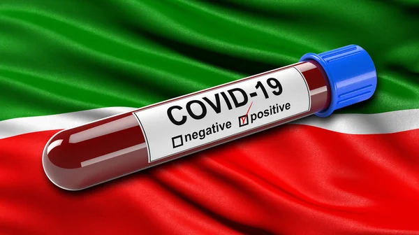 Flag Republic Tatarstan Waving Wind Positive Covid Blood Test Tube — Stock Photo, Image