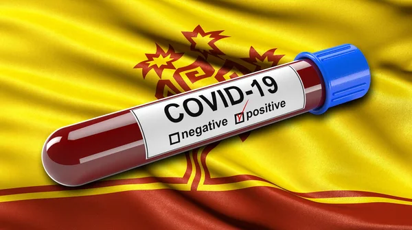 Chuvashrepublikens Flagga Chuvashia Vinkar Vinden Med Ett Positivt Covid Blodprovsrör — Stockfoto