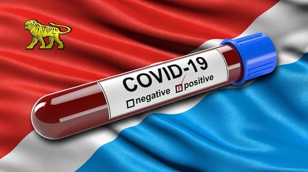 Vlag Van Primorsky Krai Zwaaiend Wind Met Een Positieve Covid — Stockfoto