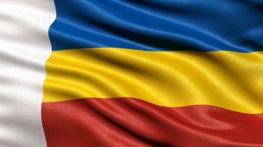 Rostov Oblastı 'nın bayrağı rüzgarda sallanıyor. 3B illüstrasyon.