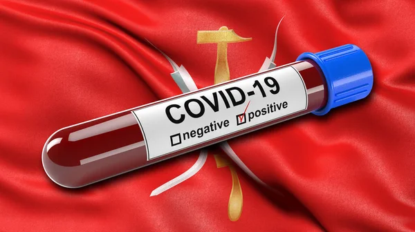 Flagga Tula Oblast Viftar Vinden Med Positiv Covid Blodprovsrör Illustrationskoncept — Stockfoto