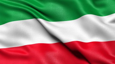 Kuzey Ren-Vestfalya bayrağı rüzgarda dalgalanıyor. 3B illüstrasyon.