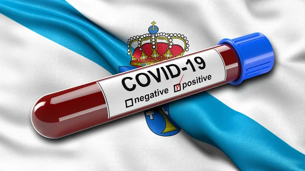 Bandera Galicia Ondeando Viento Con Tubo Análisis Sangre Covid Positivo —  Fotos de Stock
