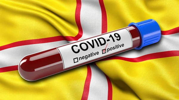 Flagga Dorset Viftar Vinden Med Ett Positivt Covid Blodprovsrör Illustrationskoncept — Stockfoto